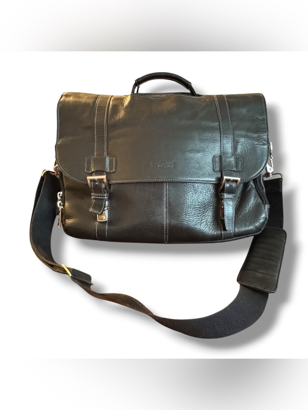 Kenneth Cole Reaction Black Genuine Leather Laptop Messenger Briefcase